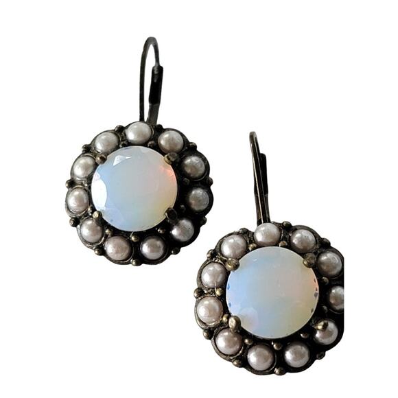 Vintage Avon Opalescent and Faux Pearl Dangle Earrings - Picture 1 of 16